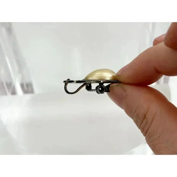 Sterling S Marcasite Teardrop Faux Pearl Cabochon Vintage Pendant Brooch Pin - Picture 6 of 10